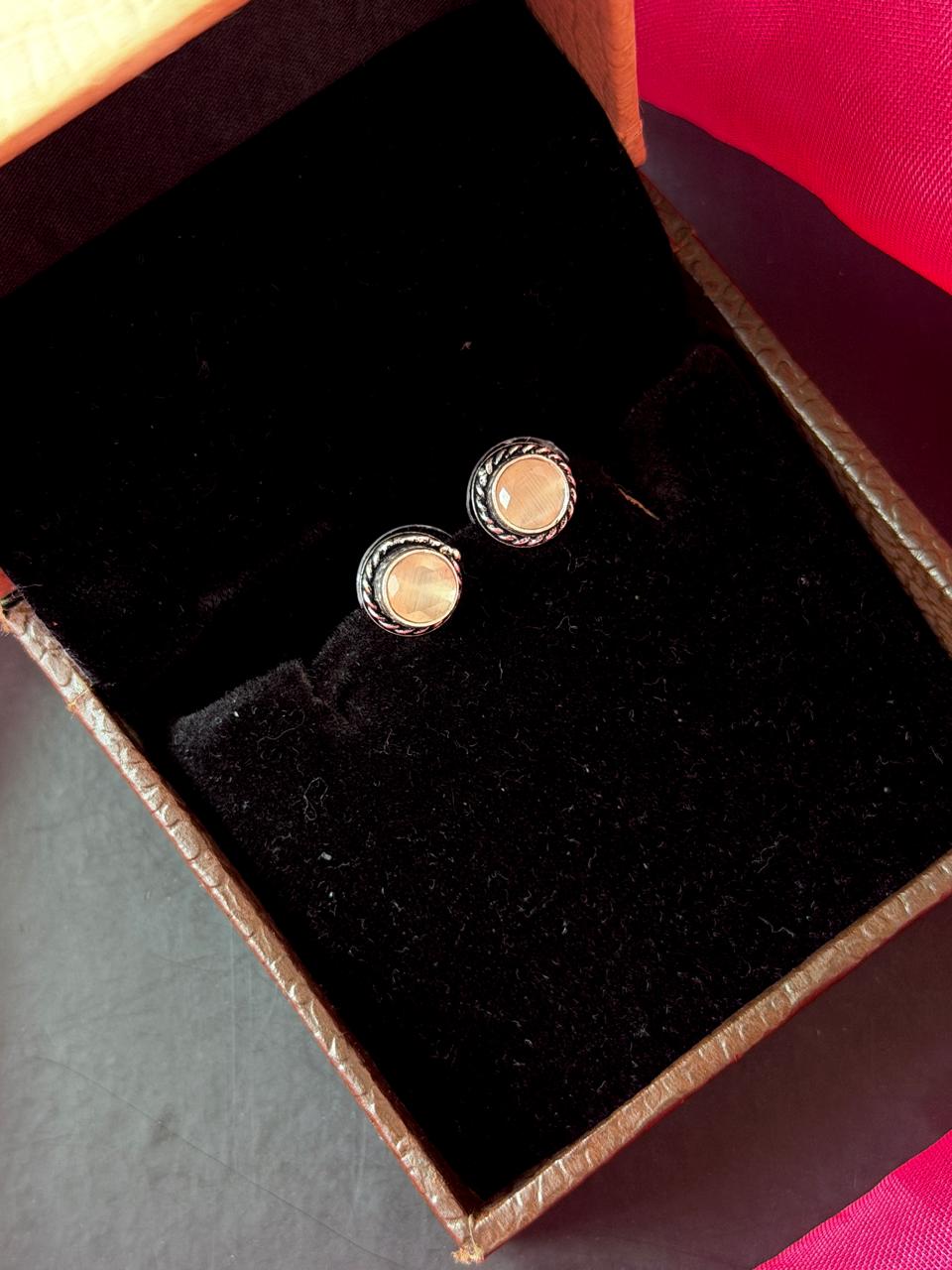 Set of 2 Oxidized Monalisa Stone Studs with One Oxidized Jhumki Earring