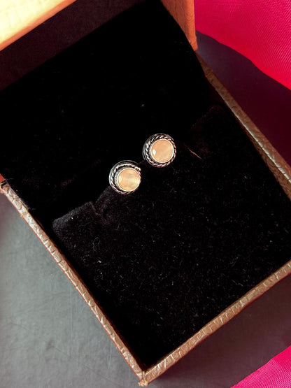 Set of 2 Oxidized Monalisa Stone Studs with One Oxidized Jhumki Earring