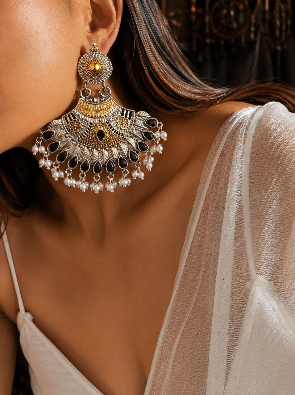 Dual Tone Partywear Geometrical Earring