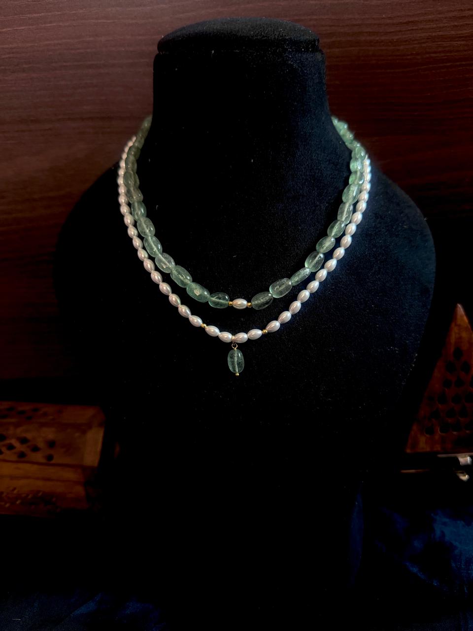 Strawberry Beads and Shell Pearl Double Layered Mala