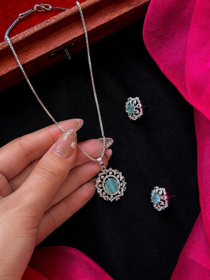 AD stone Pendant Chain Necklace with Earring set