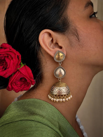 Dual Tone Partywear Long Earring