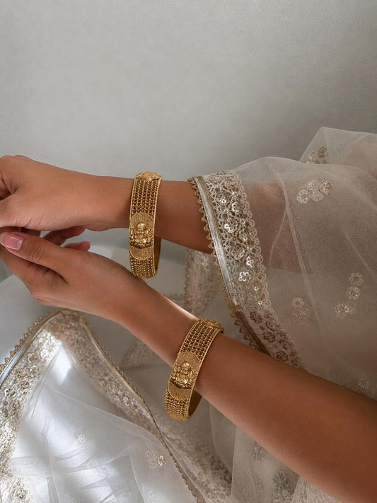 Matt Gold Finish Temple Bangles (set of 2 Bangles)