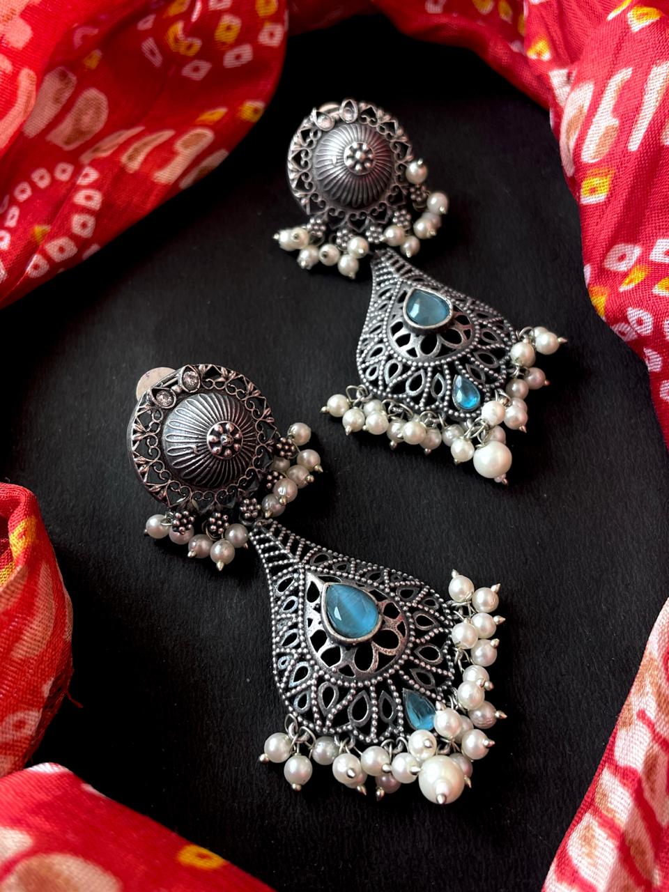 Monalisa Stone Silver Replica Partywear Earring