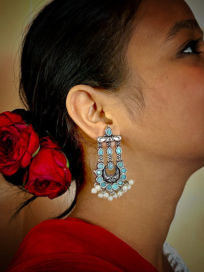 Monalisa Stones Oxidized Beaded Earring