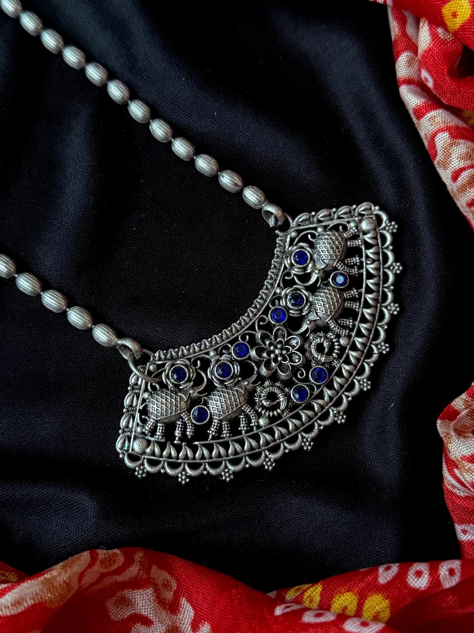 Oxidized Long Ethnic Chain Necklace