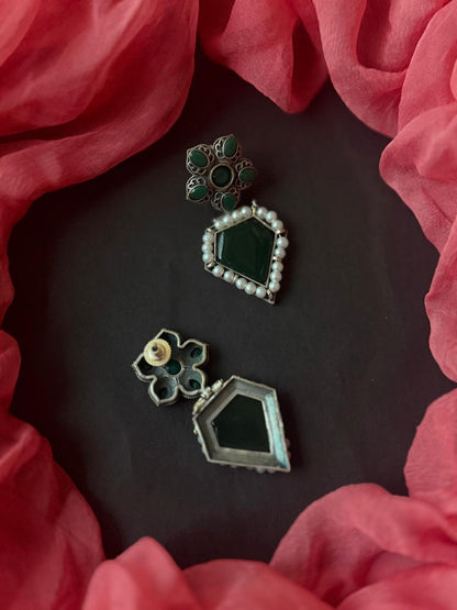 Monalisa Stone Oxidized Necklace with Earrijg set