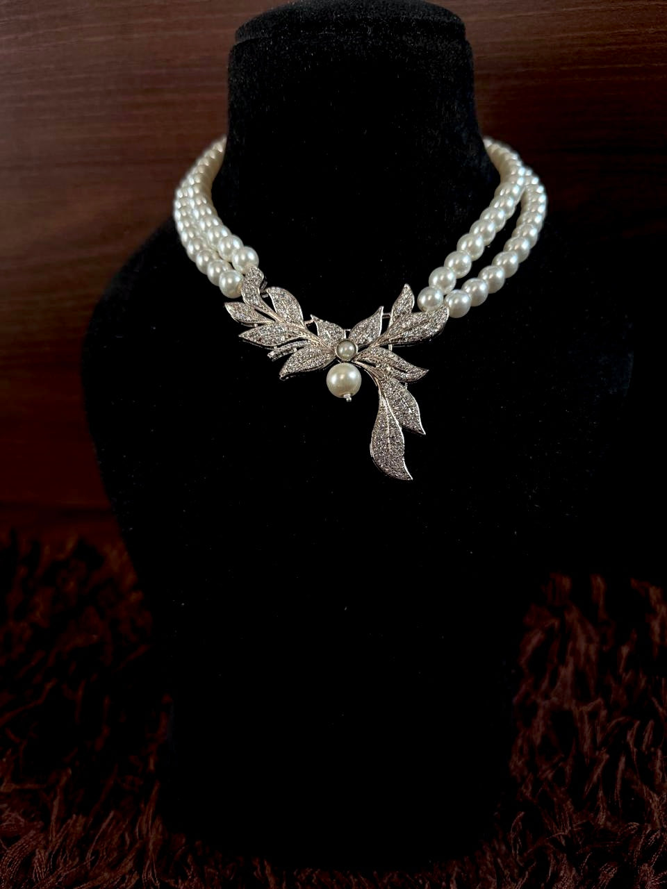AD pendant Pearl Mala Necklace with AD Earring set