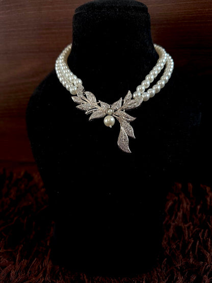 AD pendant Pearl Mala Necklace with AD Earring set