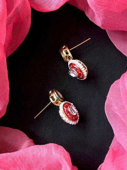 AD with Monalisa Stone Meenakari Pendant with Earring Set