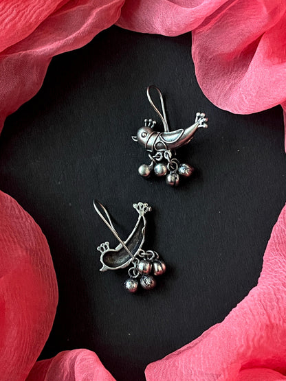 Silver Replica Oxidized Bird Shape Earring
