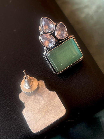 Monalisa Stone with Three stone Stud Earring