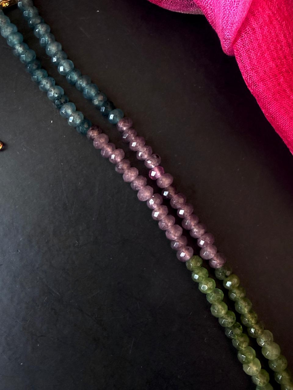 Muli Colour Stne Beaded Double Layer Mala with Kundan Earring