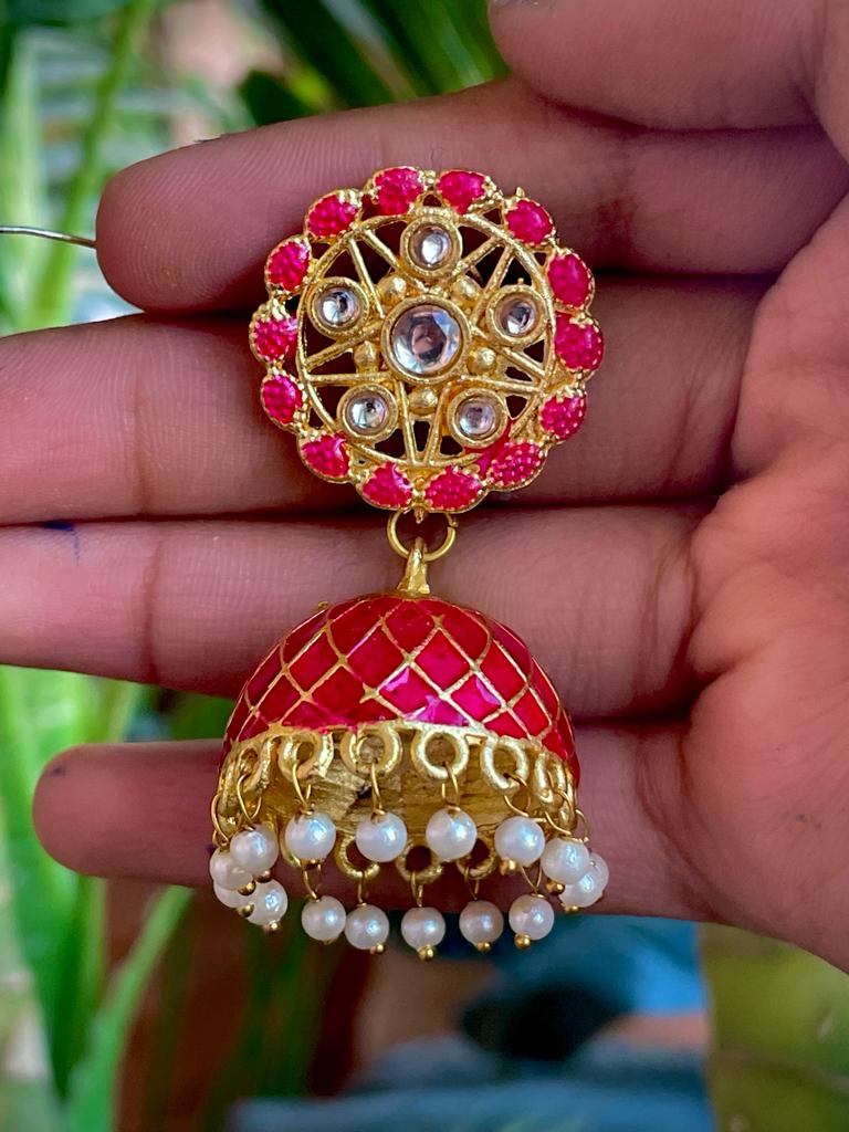 Meenakari Dome Shape Jhumka Earrings