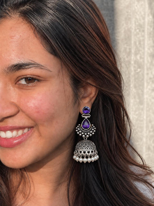 Monalisa Stone Oxidized Jhumki Earring