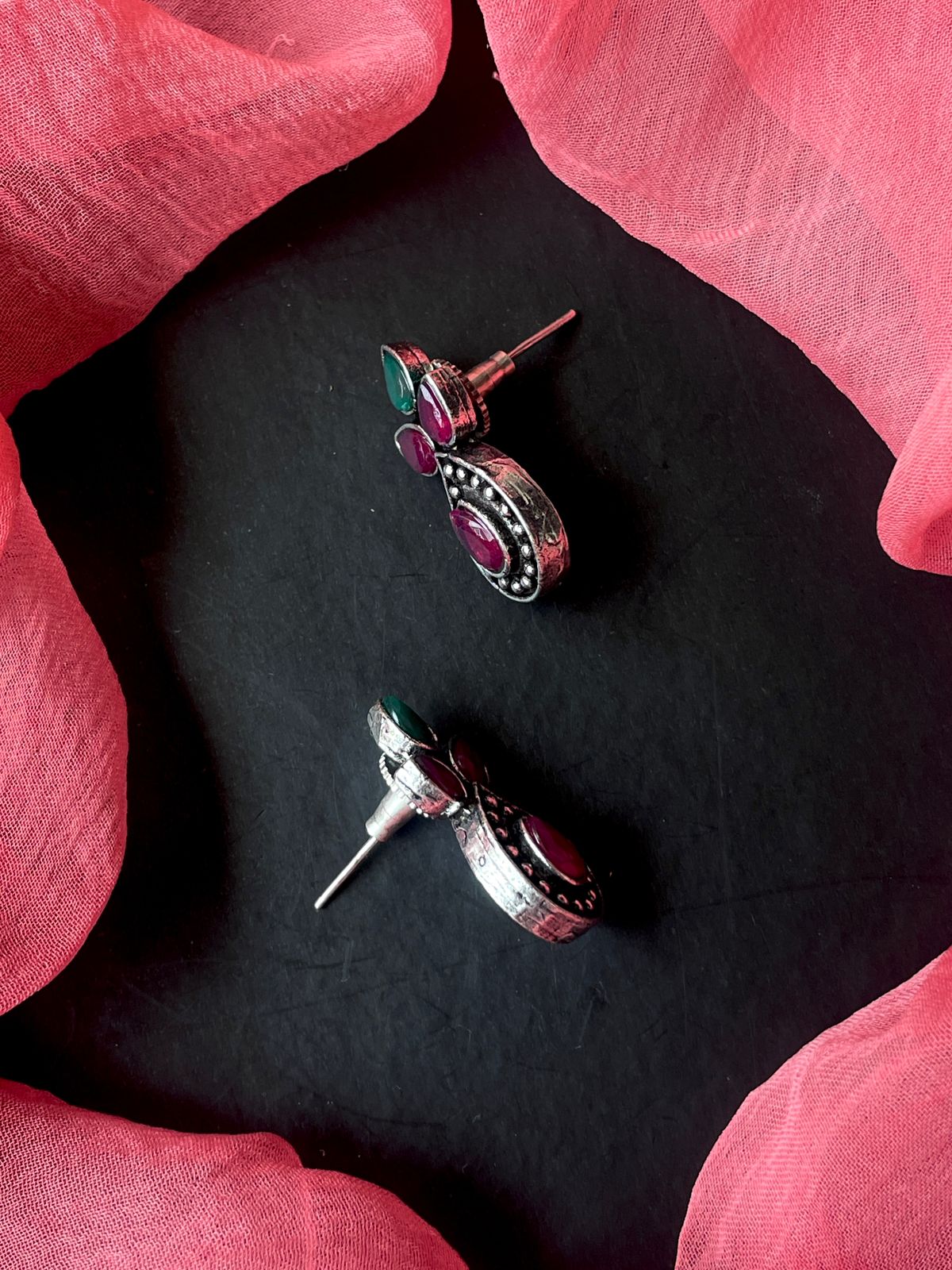 Monalisa Stone Oxidized Stud Earring