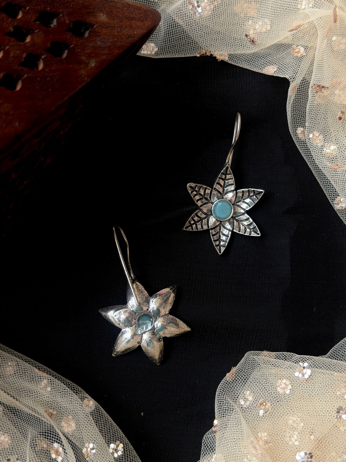 Oxidized Floral Earring