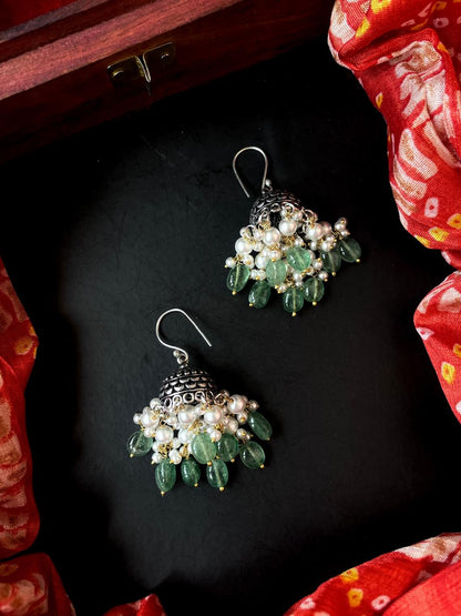 Stone Beaded Oxidized Ethnic Earring
