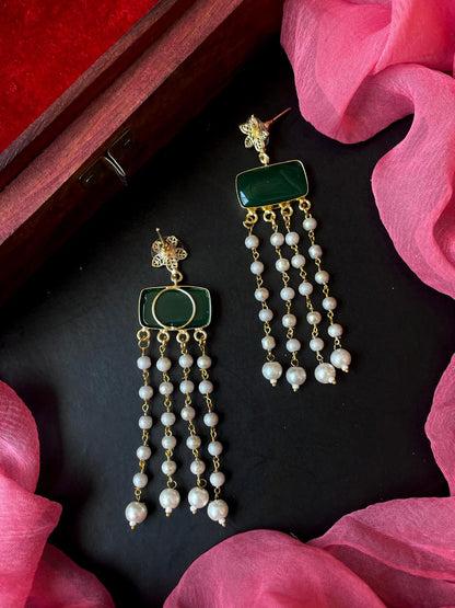 Monalisa Stone Beaded Latkan Golden Earring