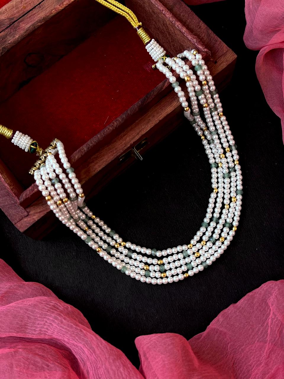 Pearl Five Layer Mala Choker Necklace