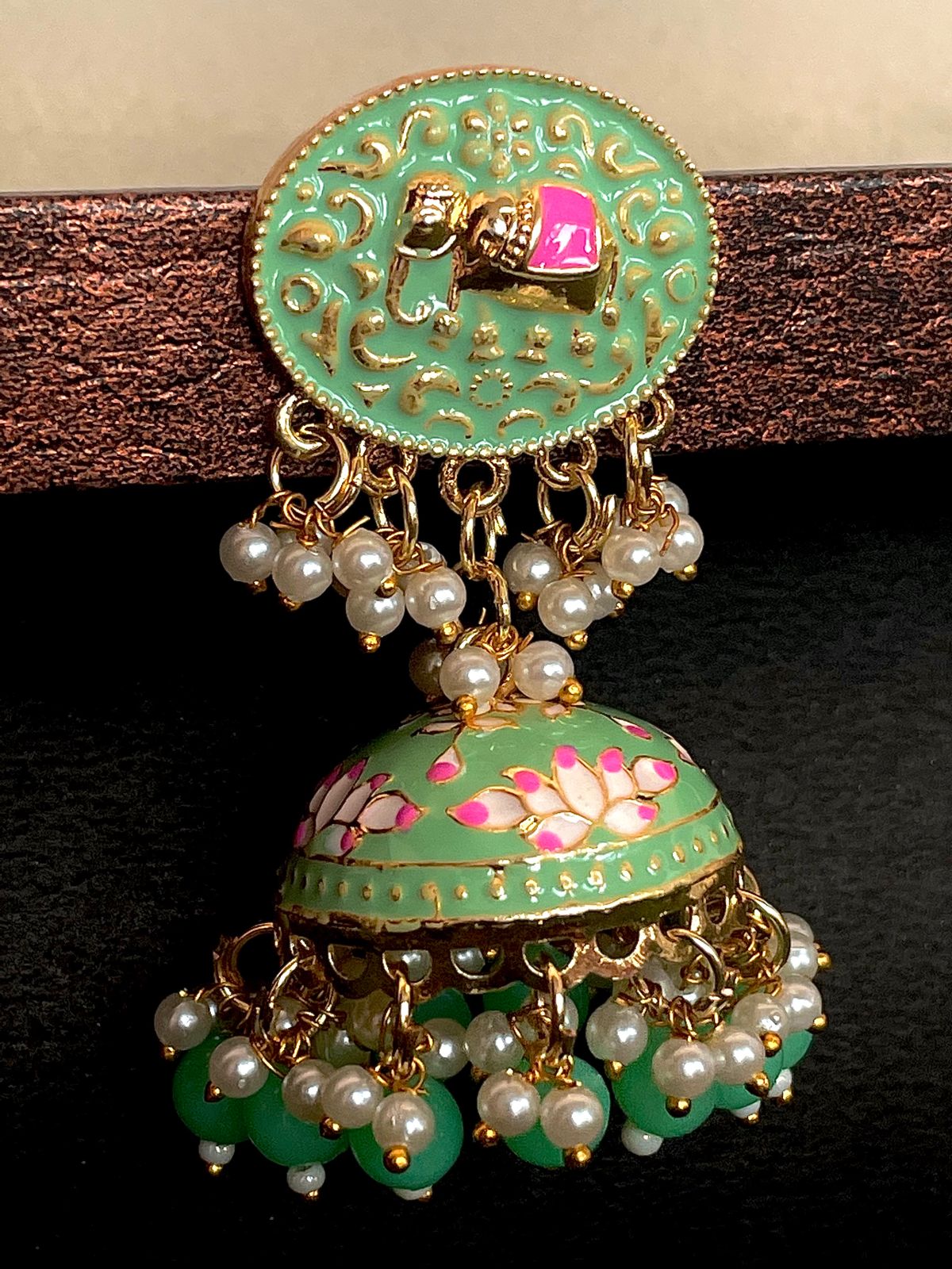 Elephant Top Meenakari Jhumka Earring