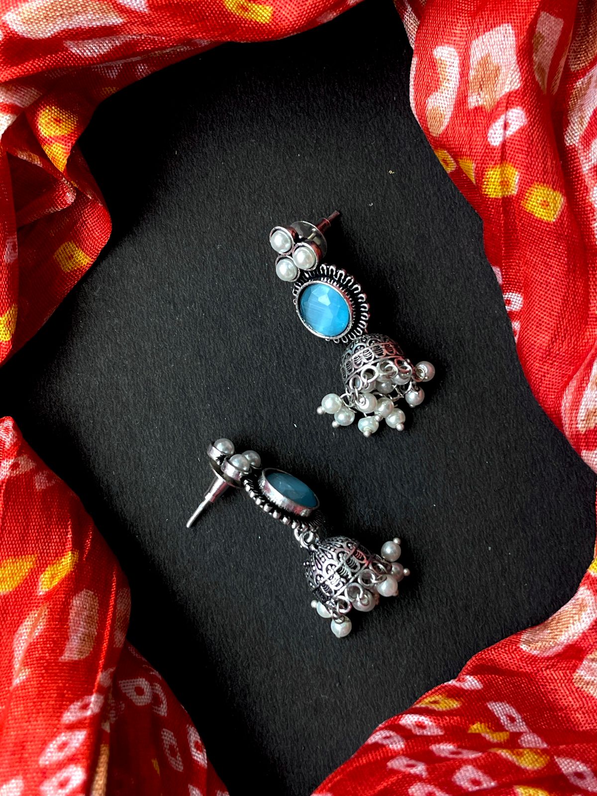 Monalisa Stone Oxidized Jhumki Earring