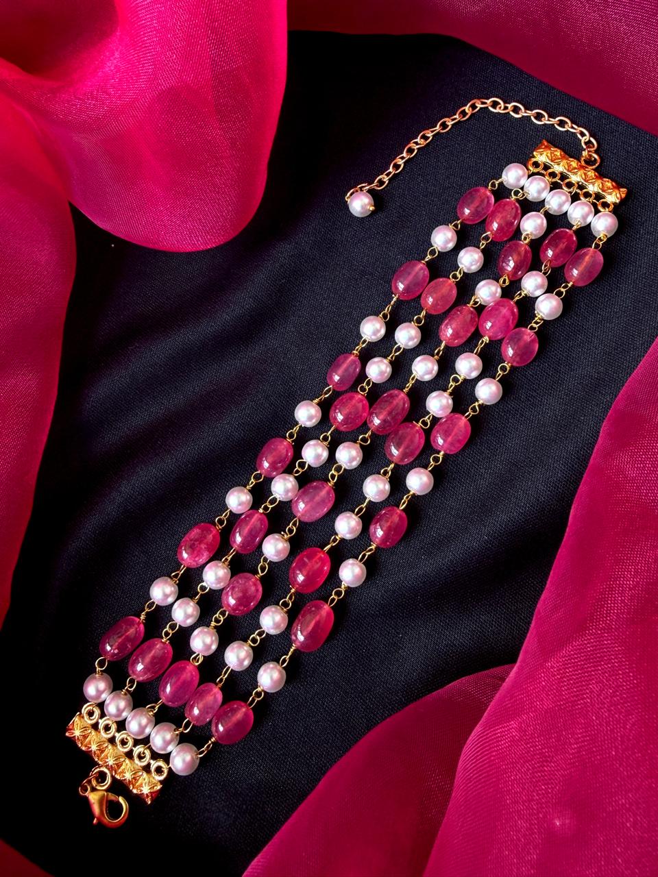 Stone Beads and Pearl Five Layered Bracelet