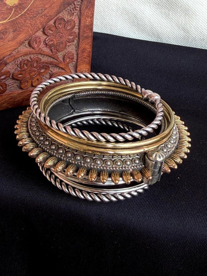 Silver and Golden Bangles with Dual Tone Kada set