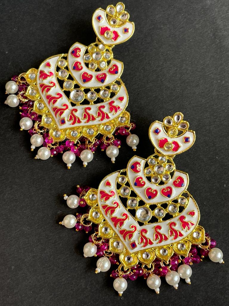 Meenakari Heart Shape Beaded Drop Earring