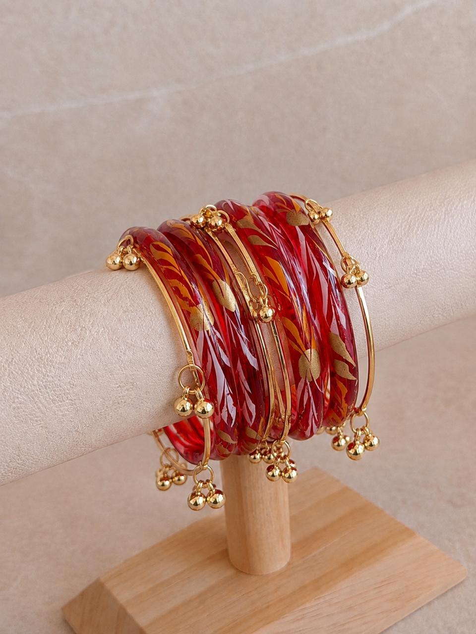Glass Bangles with Metal Bangles set