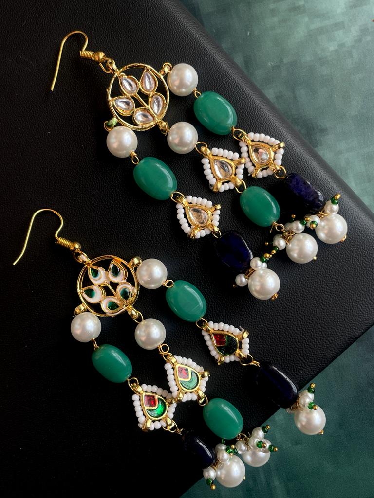 Semi Precious Stones with Pearl and Kundan Earring