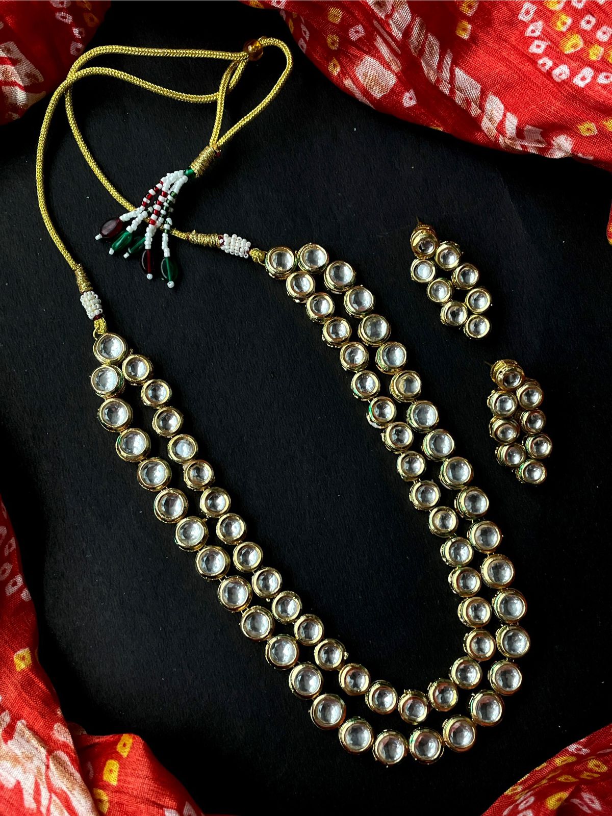 Kundan Double Layer Necklace with Earring set