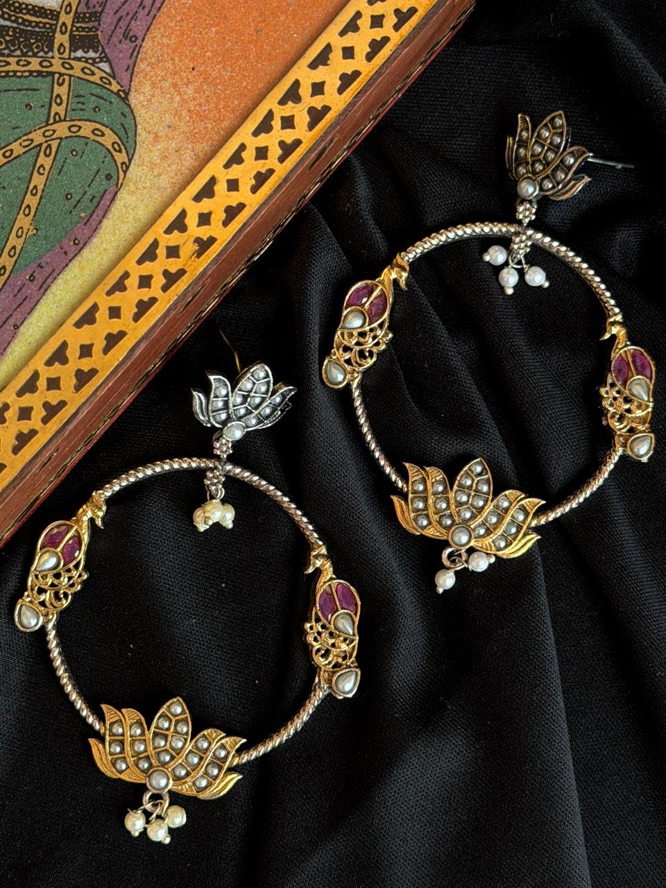 Dual Tone Round Lotus Earring