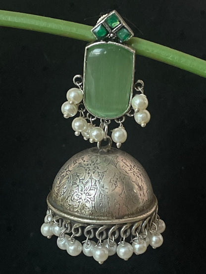 Monalisa Stone Top with Oxidized Heavy Dome Jhumka Earring