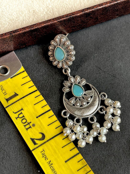 oxidized chandbali earing with stone and beads