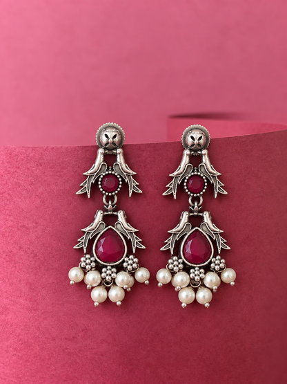 Black Silver Polish Bird Shape Monalisa Stone Earring