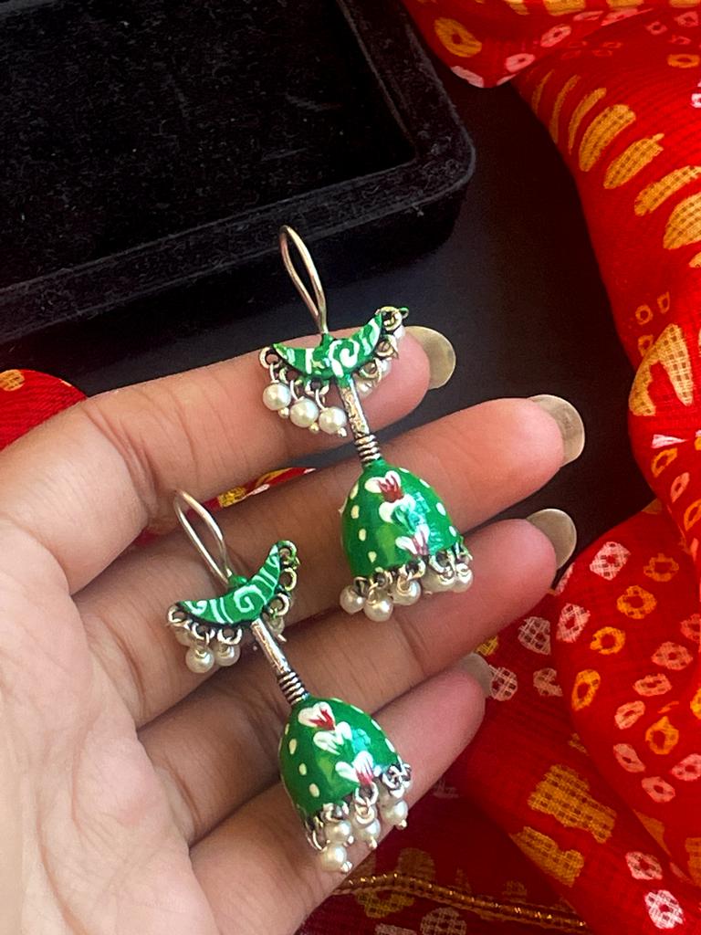 Hand Painted Chandbali with Jhumki Earring