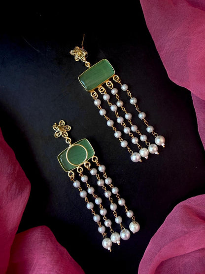 Monalisa Stone Beaded Latkan Golden Earring