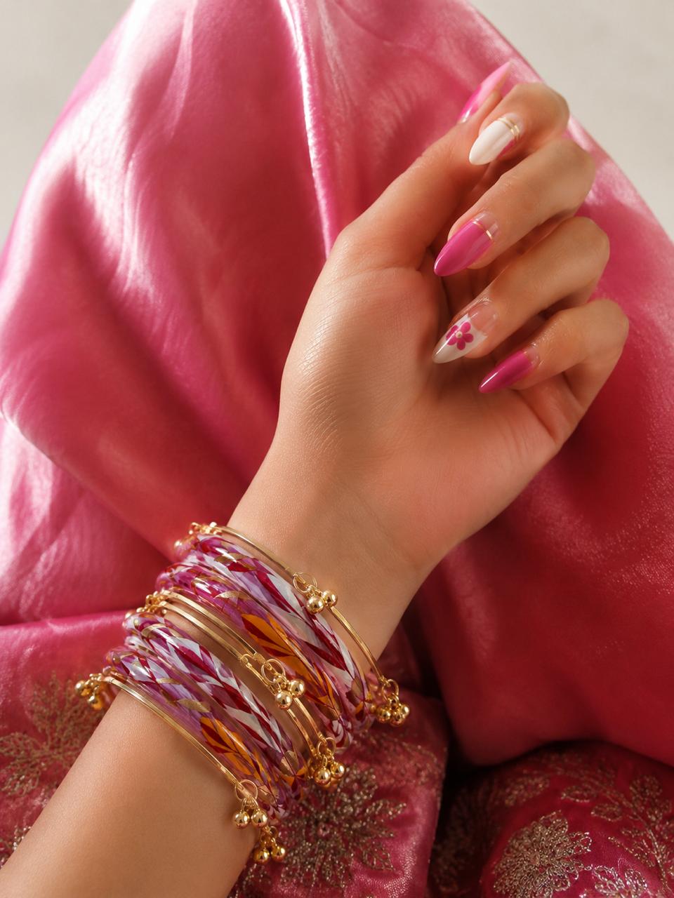 Glass Bangles with Metal Bangles set