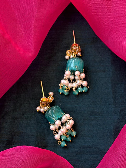 Pachi Kundan Stone Jhumki beads Latkan Earring