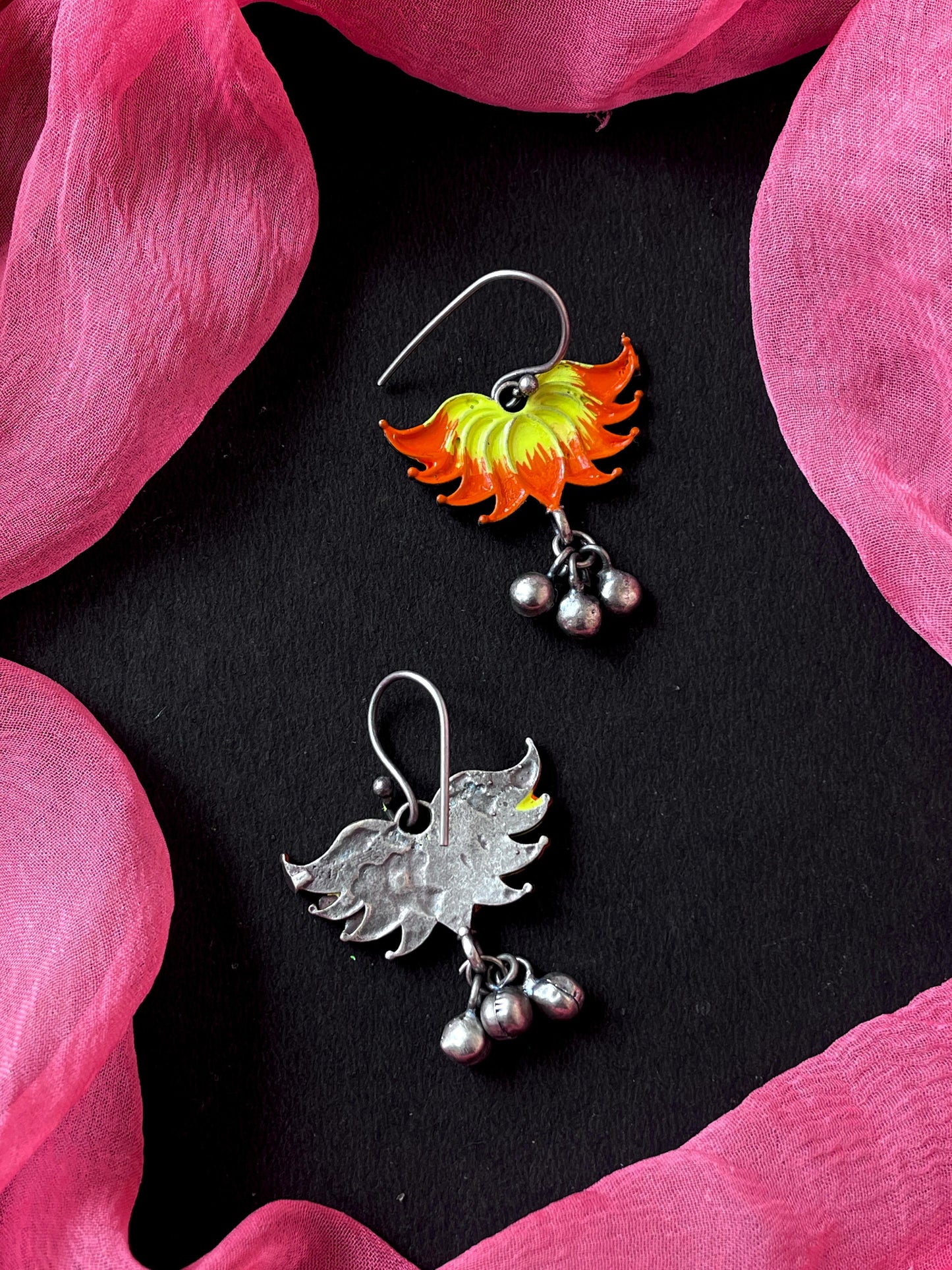 Hand Painted Oxidized Floral Ghunghroo Earring