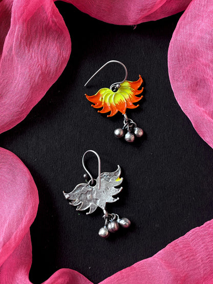 Hand Painted Oxidized Floral Ghunghroo Earring