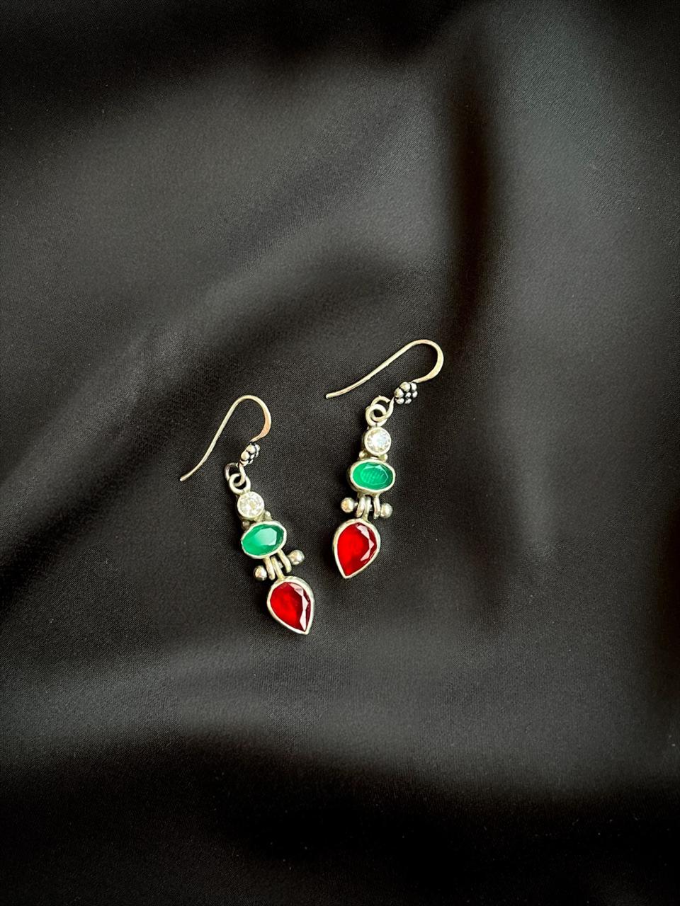 Ruby and AD stone 92.5 Silver Earring