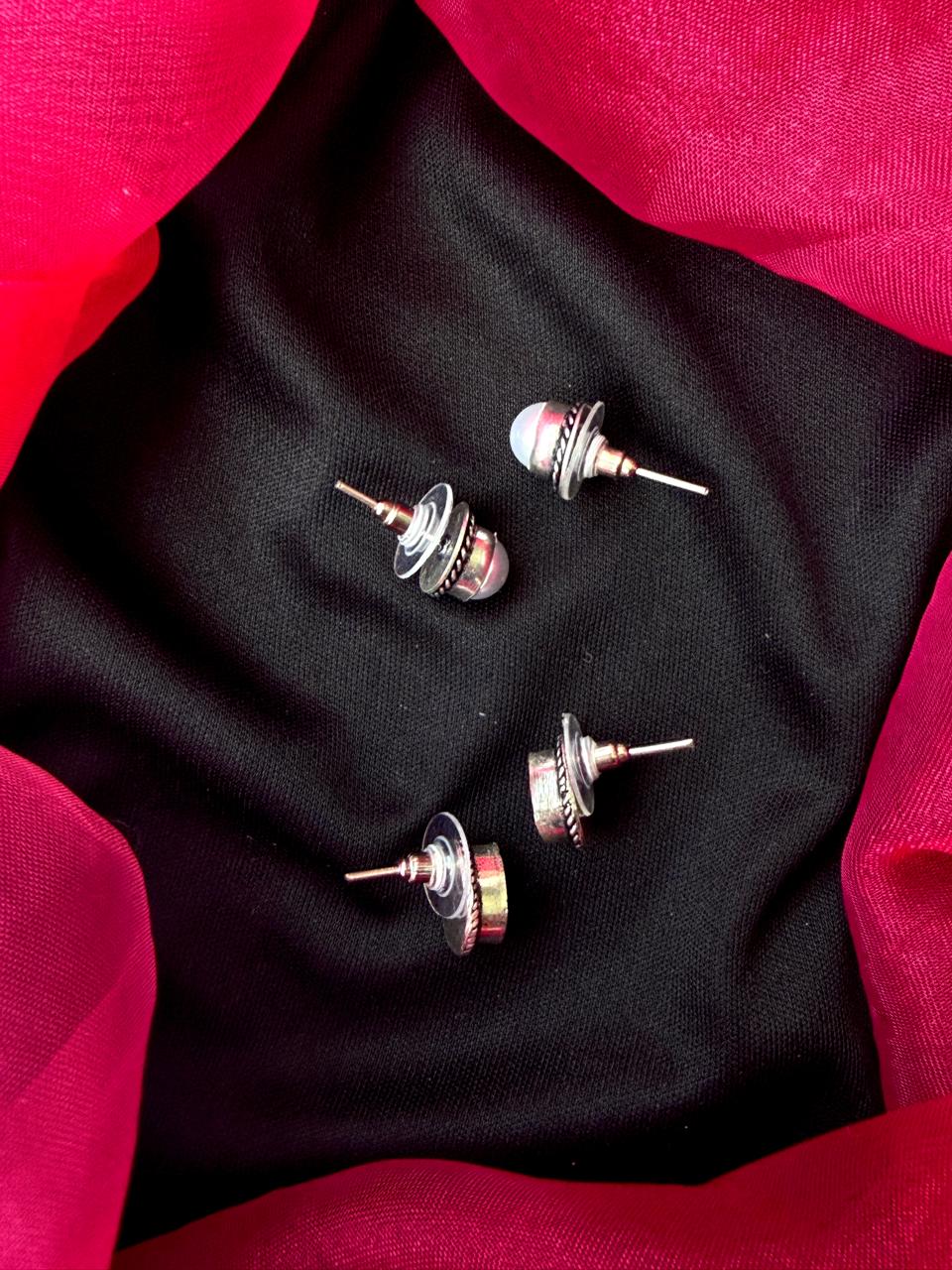 Monalisa Stone Oxidized Stud Earring (Set of 2 pairs)