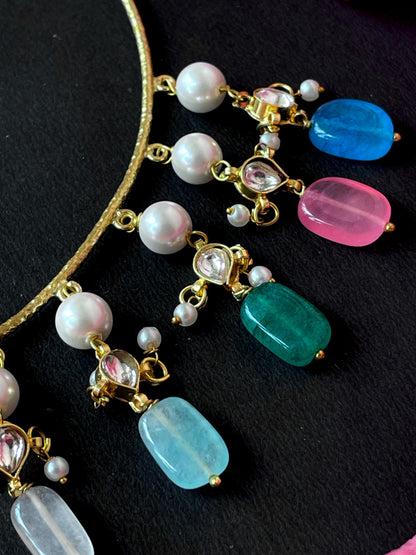 Multi Colour Beads with Pachi Kundan Choker Necklace