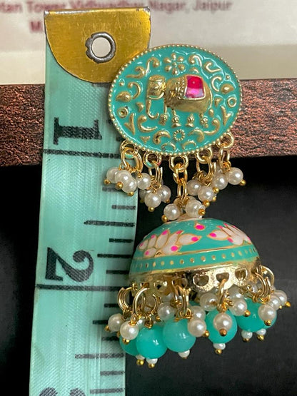 Elephant Top Meenakari Jhumka Earring