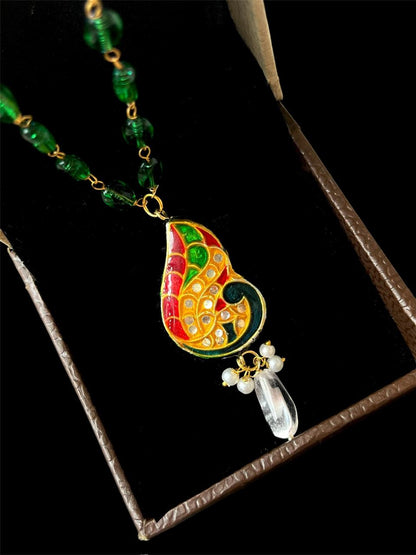 Lakh Pendant with Jade Stone Beads Chain Necklace