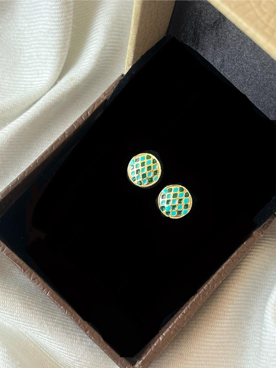 Gold-Plated Meenakari Checkered Small Stud Earring