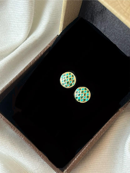 Gold-Plated Meenakari Checkered Small Stud Earring
