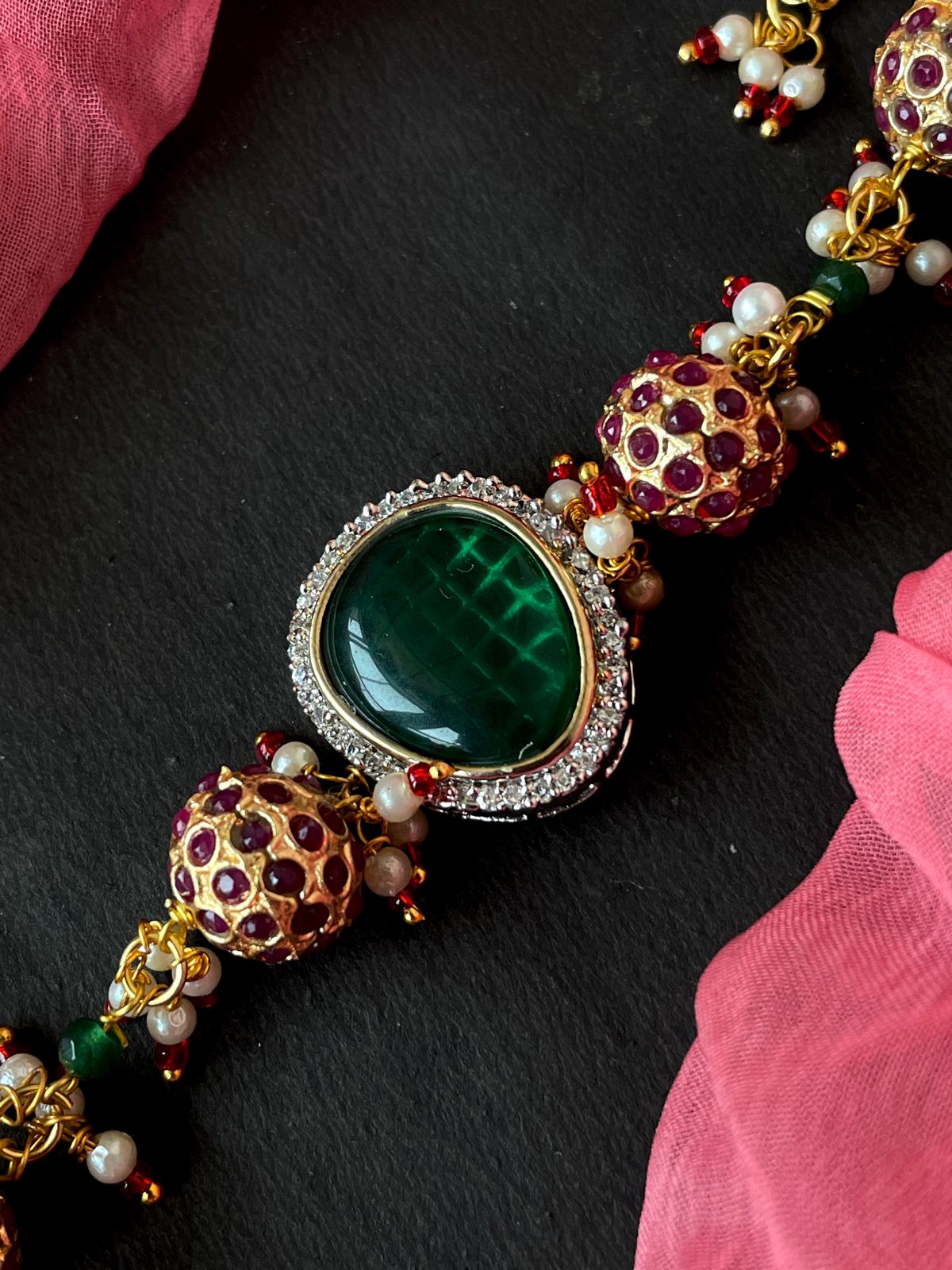 AD with Monalisa Stone and Ball Beaded Bracelet